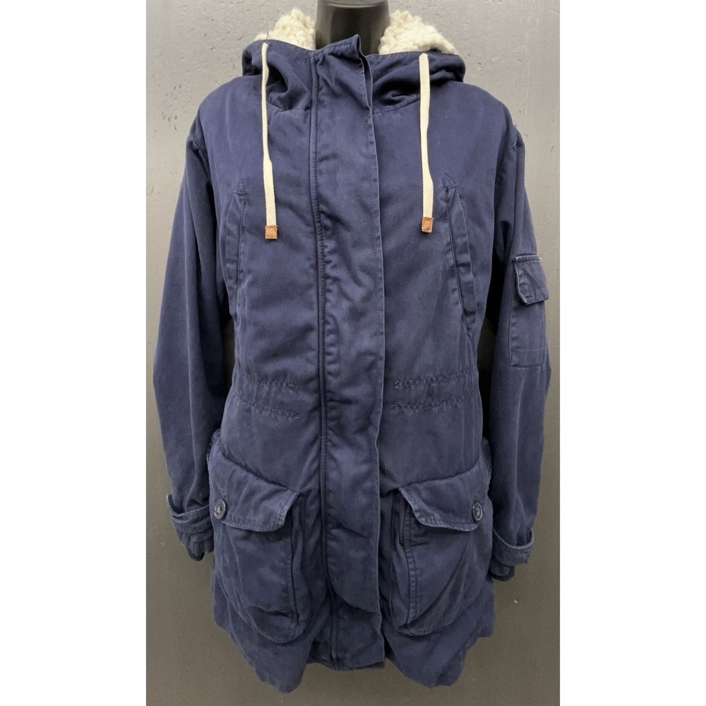 Barn Coat Women M Blue Removeable Sherpa‎ Liner Hood 7 Pocket Chore Jacket Y2K